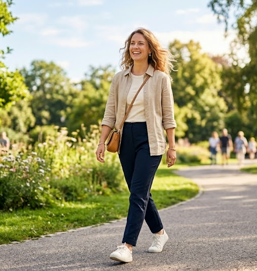 Aktive Person beim Spazierengehen in der Natur